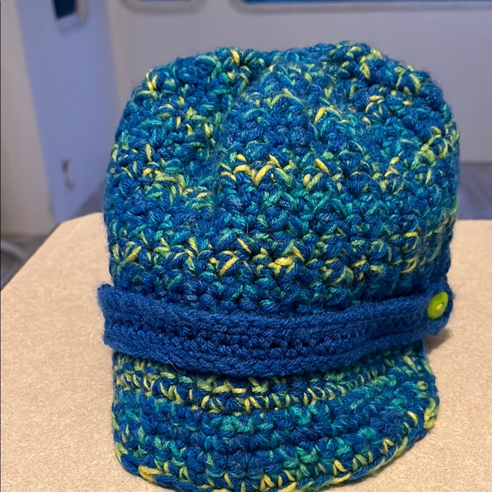 Blue and Green Crochet Hat